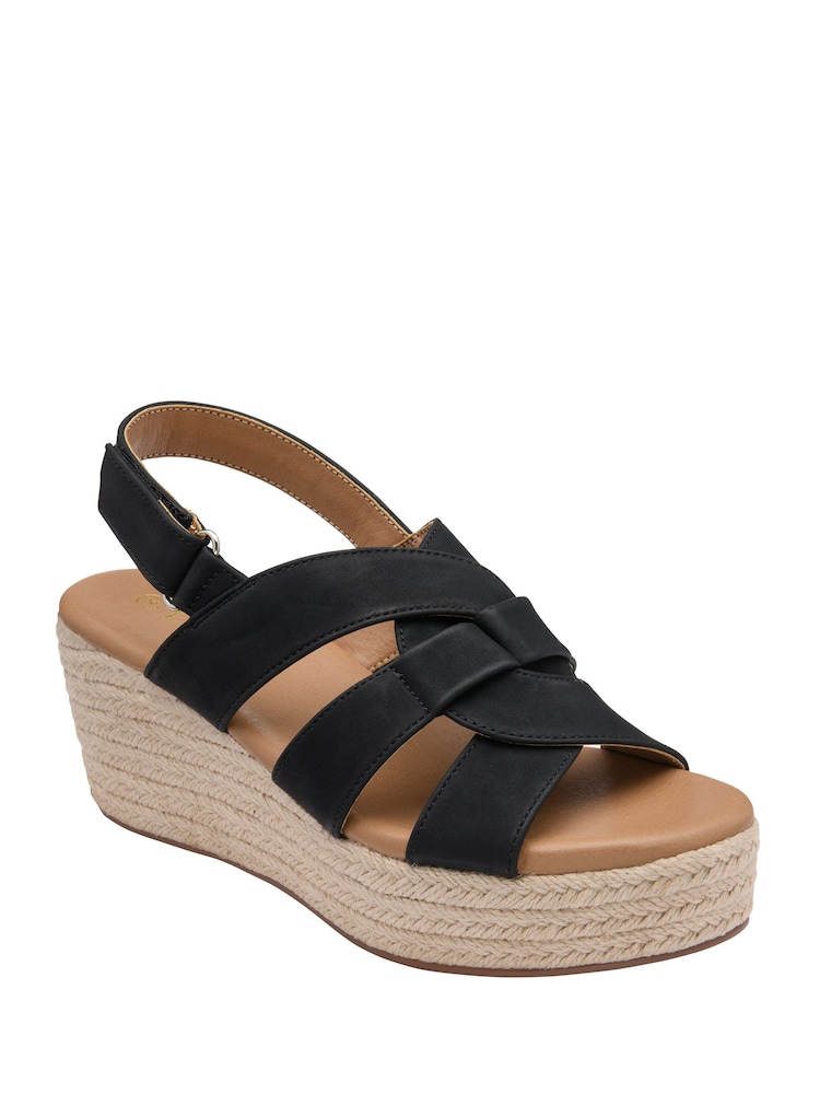 Lotus Black Casual Wedge Sandals - Image 1 of 4