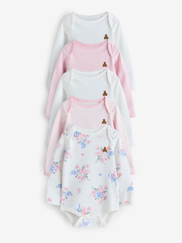 Gap Pink Floral and Stripe 5 Pack Brannan Bear Long Sleeve Baby Bodysuit (0-24mths) - Image 1 of 11