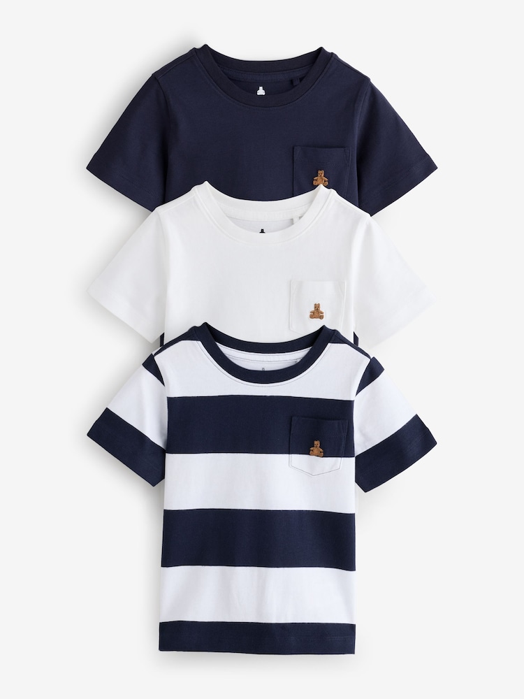 Marineblauw en wit - Gap 3 Verpakking van T-shirts met korte mouwen en Brannan Bear-borduurwerk (6 mths) - 5yrs) (6mths-5yrs) - Afbeelding 1 van 7 Marineblauw en wit - Gap 3 Verpakking van T-shirts met korte mouwen en Brannan Bear-borduurwerk (6 mths) - 5yrs) (6mths-5yrs) - Afbeelding 1 van 7