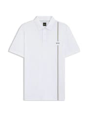 BOSS White Logo Stripe Detail Tech Polo Shirt - Image 1 of 1