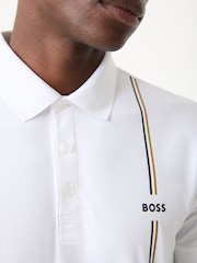 BOSS White Logo Stripe Detail Tech Polo Shirt - Image 4 of 5