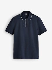 Blå - BOSS Vanlig passform Parlay Tipped Placket Poloskjorte - Bilde 1 av 2