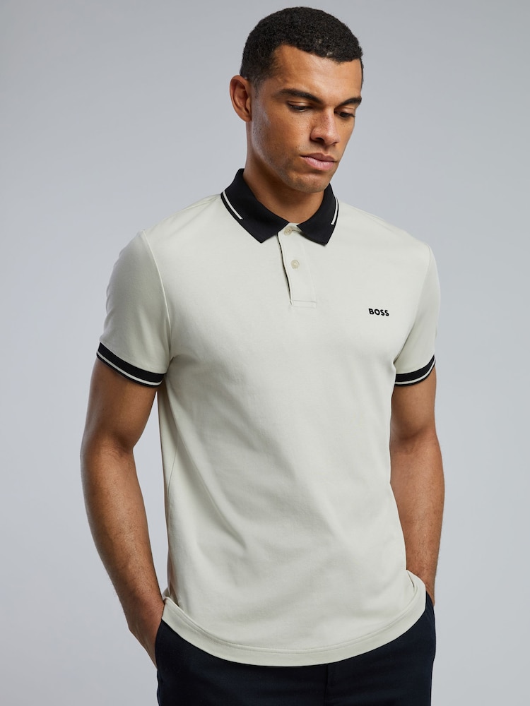 BOSS Off White Regular-Fit Contrast Collar Logo Polo Shirt - Image 1 of 4