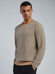 BOSS Natural Lofranco Textured Crew Neck Jumper - Image 1 of 5