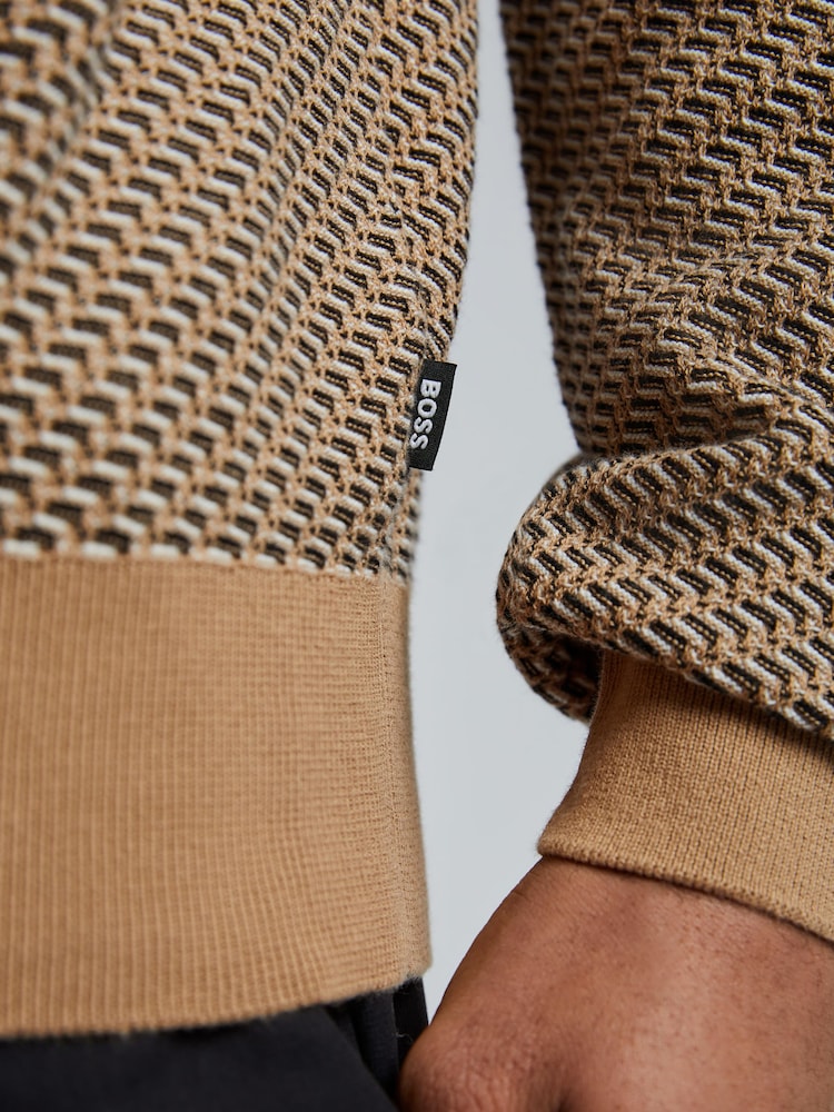 BOSS Natural Lofranco Textured Crew Neck Jumper - Image 5 of 5