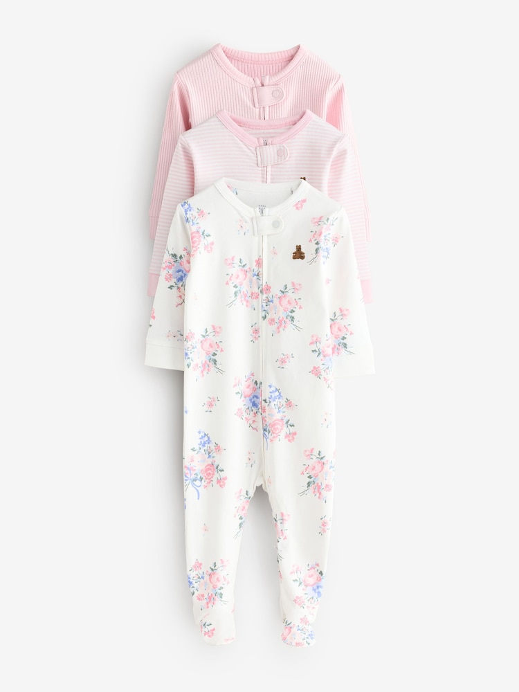 Gap Pink Floral and Stripe 3 Pack Baby Sleepsuit (0-12mths) - Image 1 of 11 Gap Pink Floral and Stripe 3 Pack Baby Sleepsuit (0-12mths) - Image 1 of 11