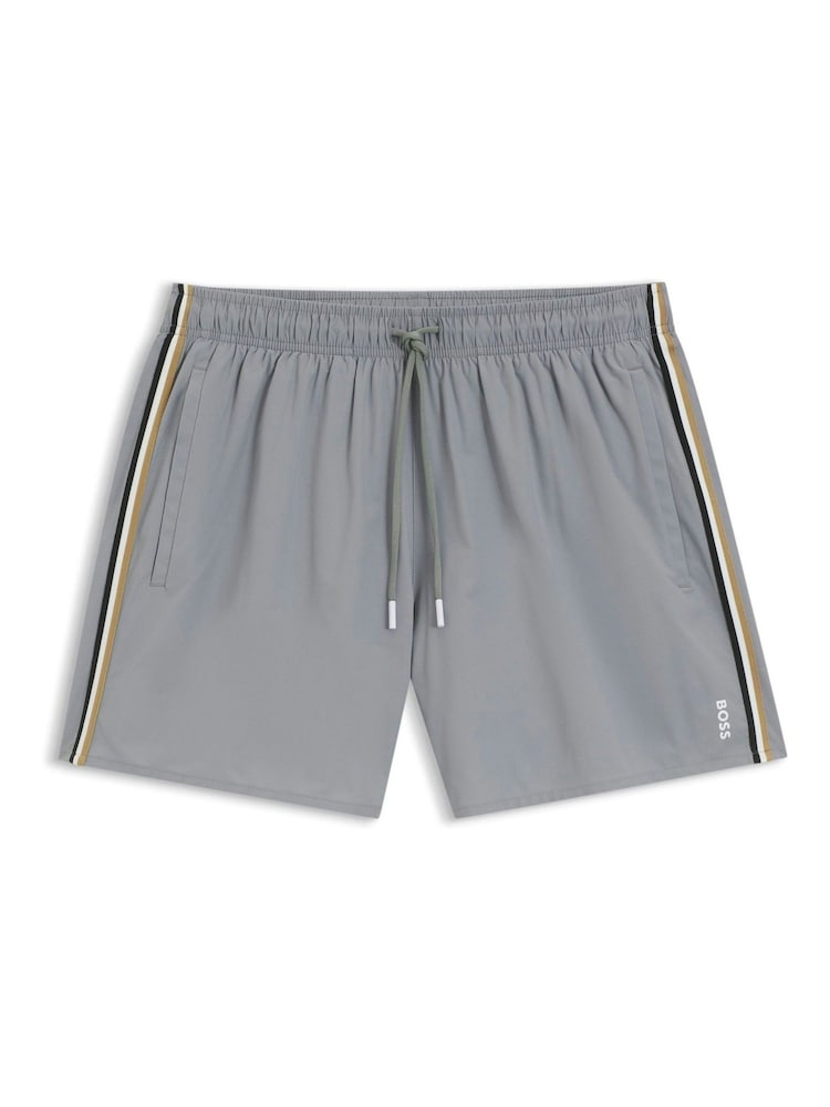 BOSS Grey Iconic Side Stripe Logo Swim Shorts - Image 1 of 1 BOSS Grey Iconic Side Stripe Logo Swim Shorts - Image 1 of 1