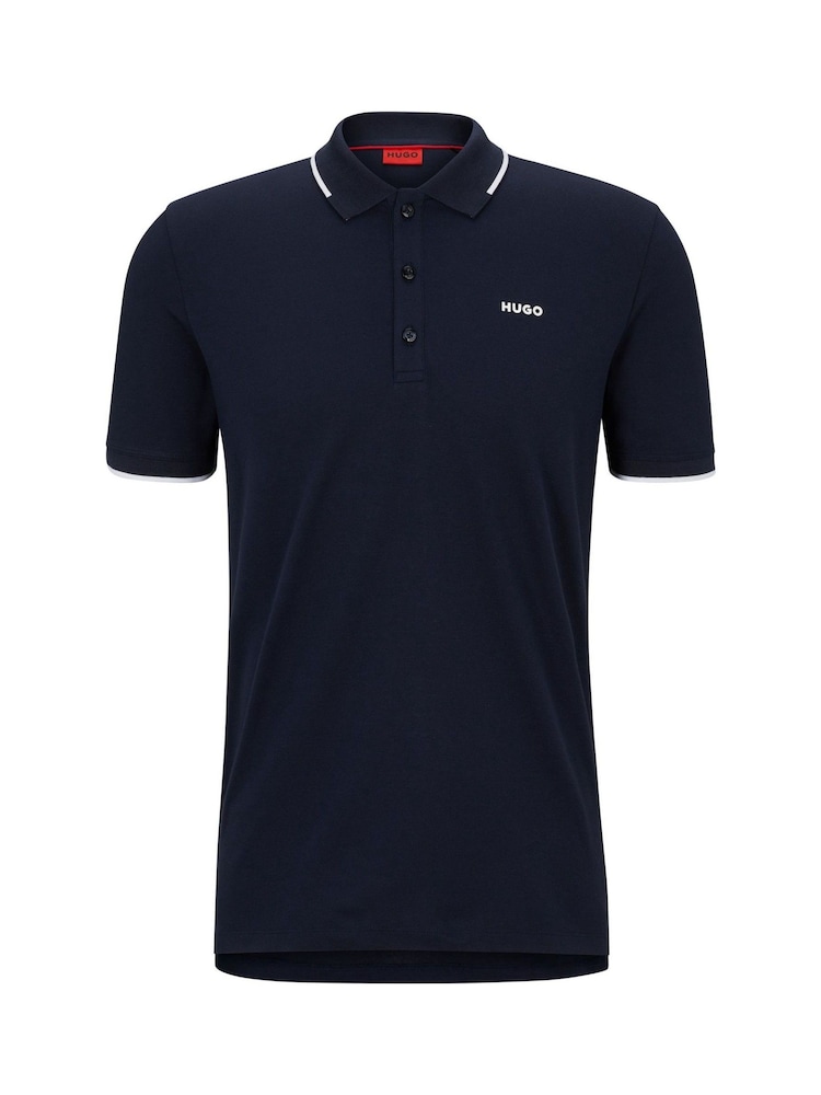 HUGO Blue Dinoso Regular-Fit Logo Tipped Polo Shirt - Image 1 of 1