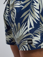 BOSS Dark Blue Piranha Printed Swim Shorts - Image 4 of 5