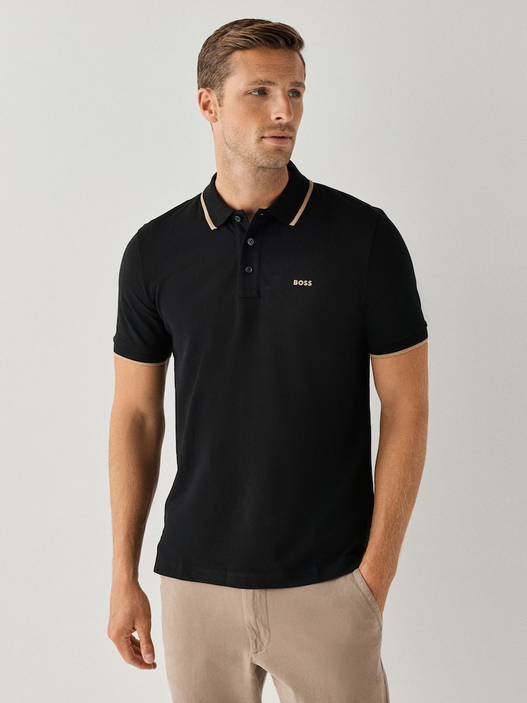 BOSS Black Regular-Fit Parlay Logo Tipped Polo Shirt - Image 1 of 5 BOSS Black Regular-Fit Parlay Logo Tipped Polo Shirt - Image 1 of 5