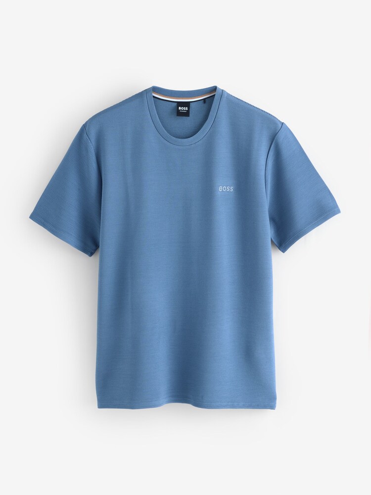 BOSS Blue Ribbed Logo T-Shirt - Image 1 of 1 BOSS Blue Ribbed Logo T-Shirt - Image 1 of 1