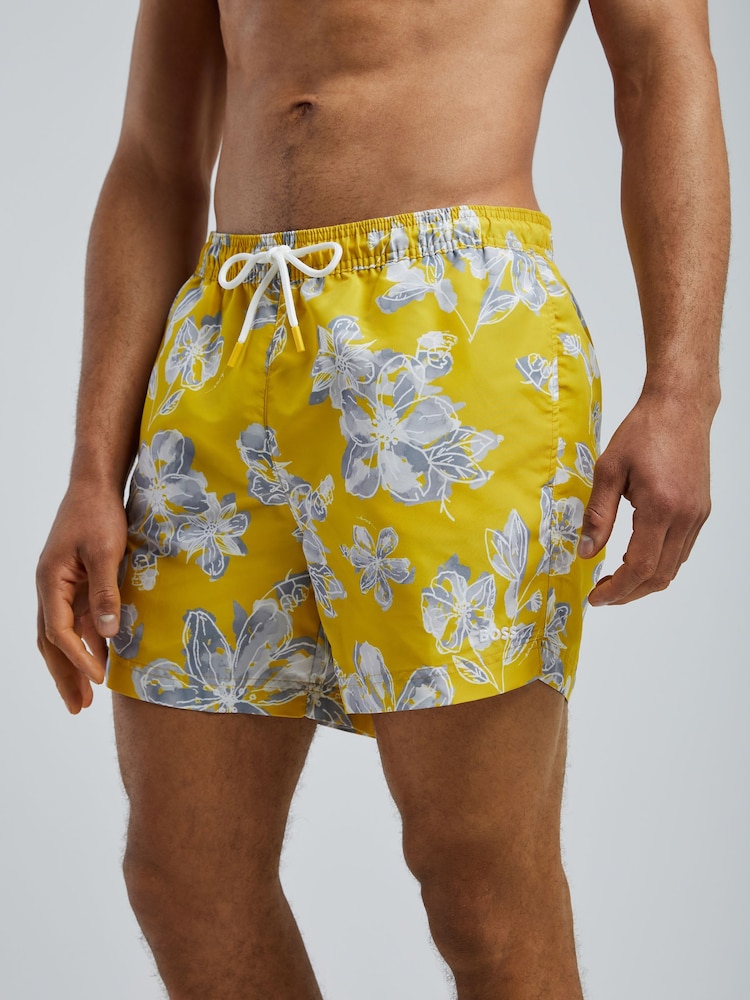 BOSS Yellow Discus Printed Swim Shorts - Image 2 of 5 BOSS Yellow Discus Printed Swim Shorts - Image 2 of 5