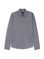 BOSS Blue Regular Fit Stripe Logo Stretch Shirt - Image 1 of 1