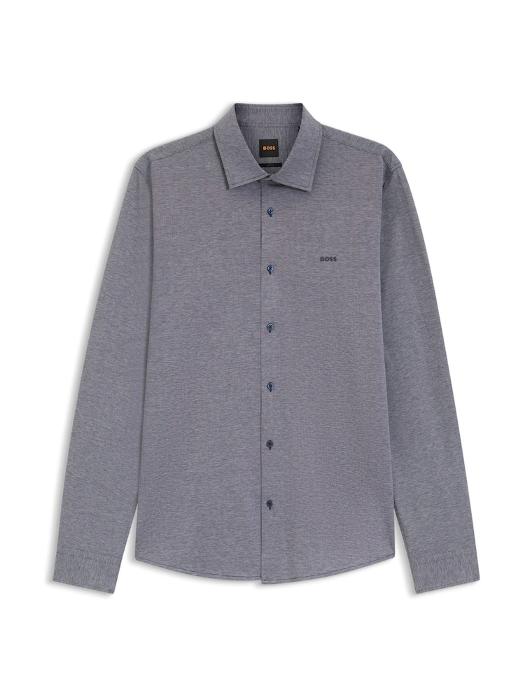 BOSS Blue Regular Fit Stripe Logo Stretch Shirt - Image 1 of 1