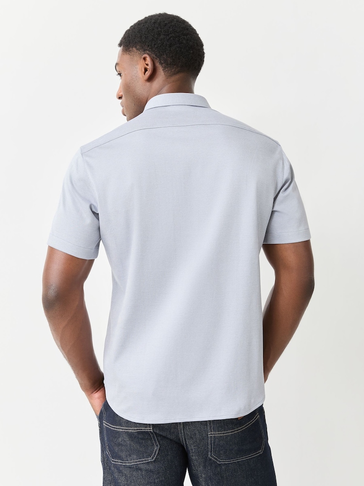 BOSS Grey Motion Cotton Regular Fit Short Sleeve Shirt - Image 2 of 3 BOSS Grey Motion Cotton Regular Fit Short Sleeve Shirt - Image 2 of 3