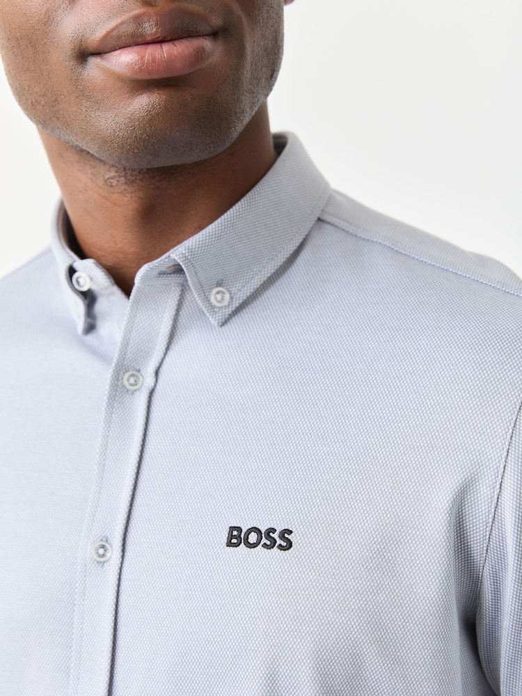 BOSS Grey Motion Cotton Regular Fit Short Sleeve Shirt - Image 3 of 3 BOSS Grey Motion Cotton Regular Fit Short Sleeve Shirt - Image 3 of 3
