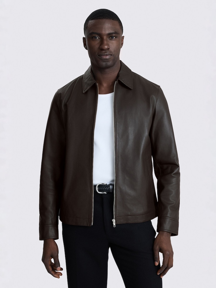 Ruskea - MOSS Nappa Zip Jacket - Kuva 1 / 4
