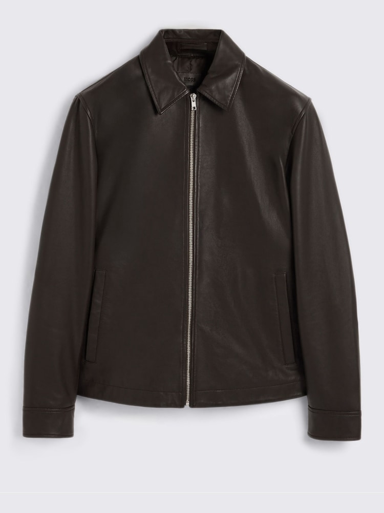 MOSS Dark Brown City Nappa-Leather Jacket - Image 5 of 5
