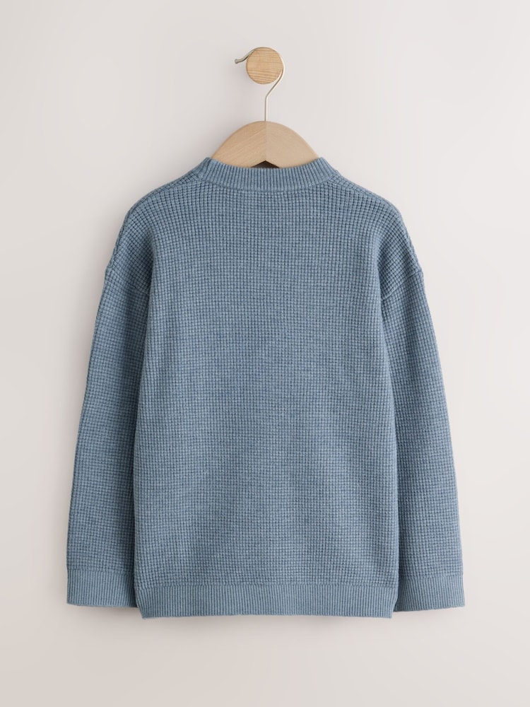 Blue Textured Knitted Crew Neck Jumper (3-16yrs) - Image 2 of 4 Blue Textured Knitted Crew Neck Jumper (3-16yrs) - Image 2 of 4