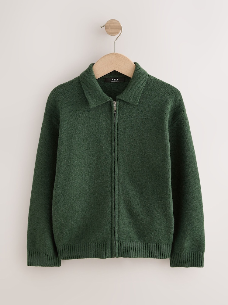 Dark Green Zip Through Cardigan (3-16yrs) - Image 1 of 4