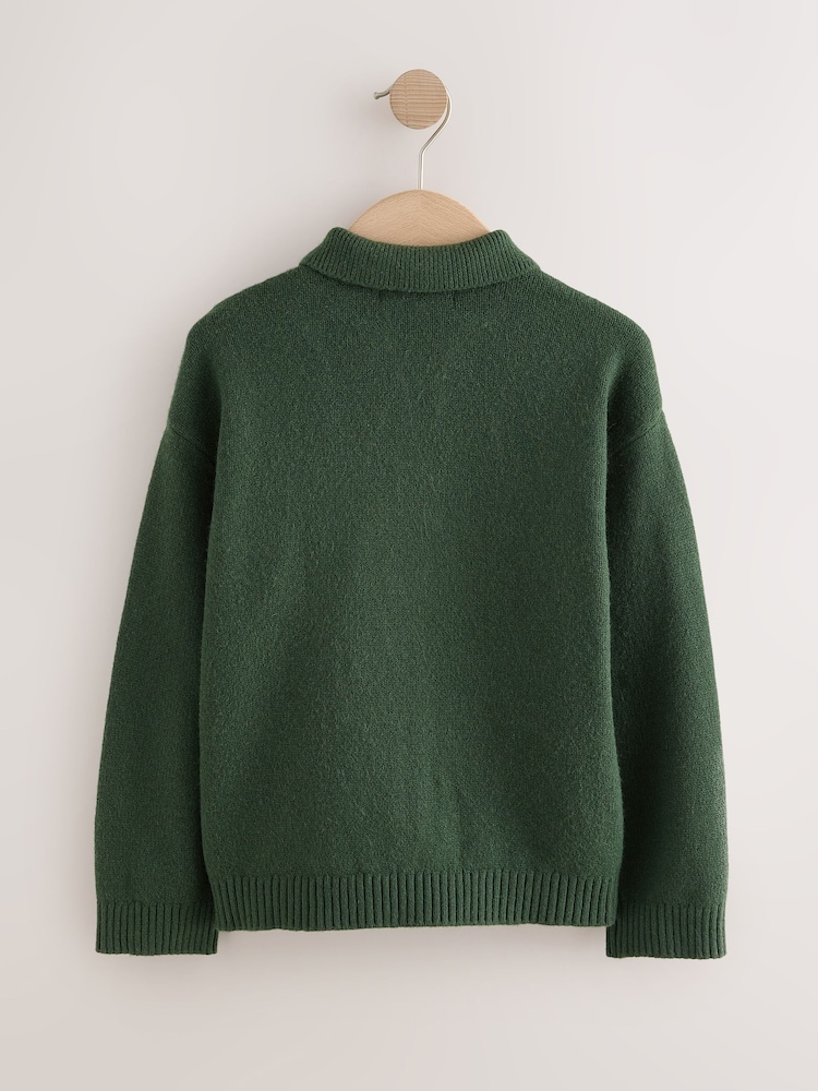 Dark Green Zip Through Cardigan (3-16yrs) - Image 2 of 4
