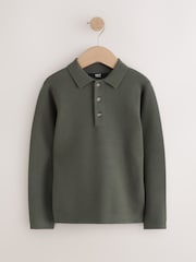 Dark Green Knitted Button Neck Polo Shirt (3-16yrs) - Image 1 of 4