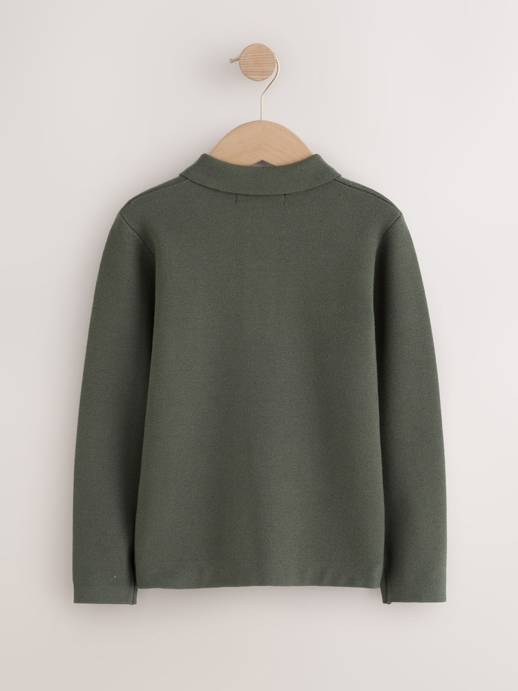 Dark Green Knitted Button Neck Polo Shirt (3-16yrs) - Image 2 of 4 Dark Green Knitted Button Neck Polo Shirt (3-16yrs) - Image 2 of 4
