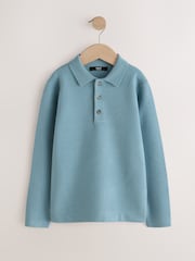 Blue Knitted Button Neck Polo Shirt (3-16yrs) - Image 1 of 4