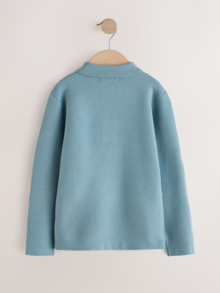 Blue Knitted Button Neck Polo Shirt (3-16yrs) - Image 2 of 4 Blue Knitted Button Neck Polo Shirt (3-16yrs) - Image 2 of 4