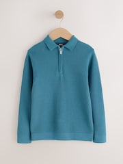 Blue Knitted Zip Neck Polo Shirt (3-16yrs) - Image 1 of 5