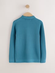 Blue Knitted Zip Neck Polo Shirt (3-16yrs) - Image 2 of 5