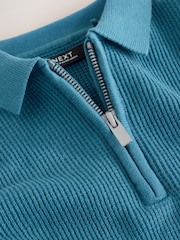 Blue Knitted Zip Neck Polo Shirt (3-16yrs) - Image 3 of 5