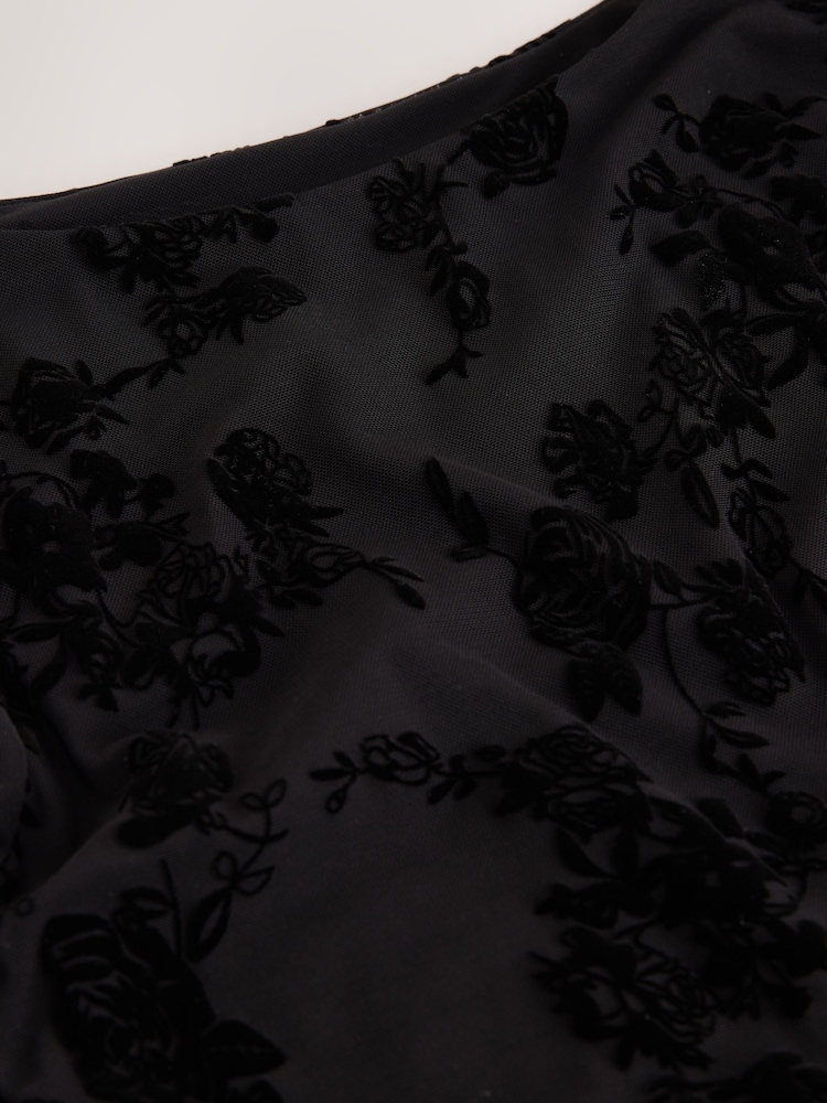 Black Flute Sleeve Flocked Bodysuit - Image 3 of 3