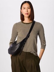 Whistles Green Stripe Crew Neck Pocket Top - Image 1 of 5