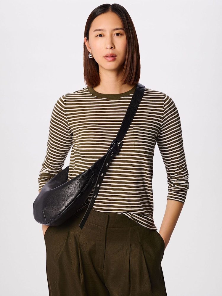 Whistles Green Stripe Crew Neck Pocket Top - Image 1 of 5