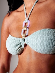 South Beach Green Textured Square Decal Halterneck Bandeau Top and Bow Tie Side Briefs Bikini Set - Image 4 of 6