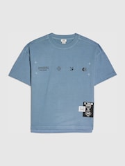 River Island Blue Studio Club Ombre Script T-Shirt - Image 1 of 4