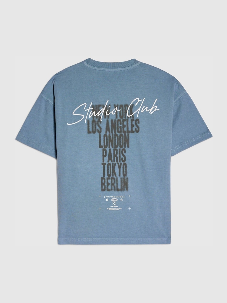River Island Blue Studio Club Ombre Script T-Shirt - Image 2 of 4