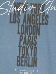 River Island Blue Studio Club Ombre Script T-Shirt - Image 3 of 4