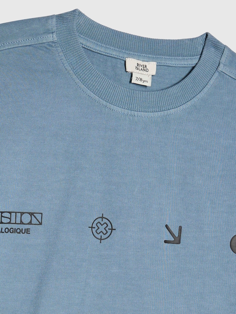 River Island Blue Studio Club Ombre Script T-Shirt - Image 4 of 4