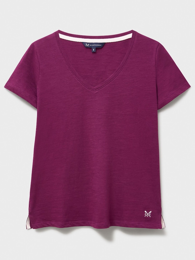 Crew Clothing Red Cotton-Slub Perfect V-Neck T-Shirt - Image 5 of 5