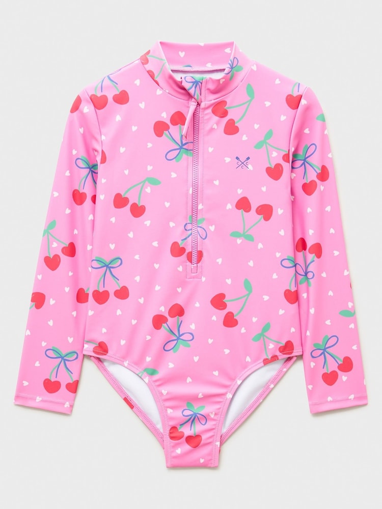 Crew Clothing Pink Zip Front Long Sleeve Swimsuit - Image 1 of 3