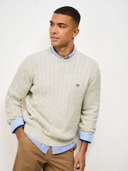 Crew Clothing White Oarsman Cable Knit Crew Neck Jumper - Image 1 of 5