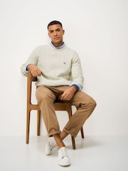 Crew Clothing White Oarsman Cable Knit Crew Neck Jumper - Image 3 of 5