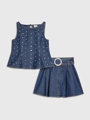 River Island Blue Embellished Denim Peplum Skirt Set - Image 1 of 5