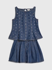 River Island Blue Embellished Denim Peplum Skirt Set - Image 3 of 5