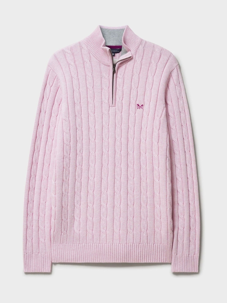 Crew Clothing Pink Oarsman Cable Knit Half Zip Jumper - Image 5 of 5