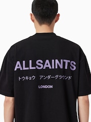 AllSaints Black Ground Underground Oversized Cotton Crew Neck T-Shirt - Image 1 of 9