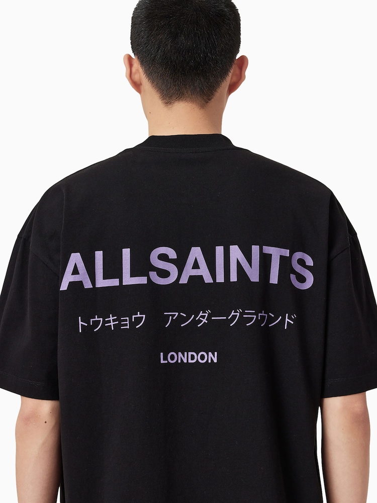 AllSaints Black Ground Underground Oversized Cotton Crew Neck T-Shirt - Image 1 of 9