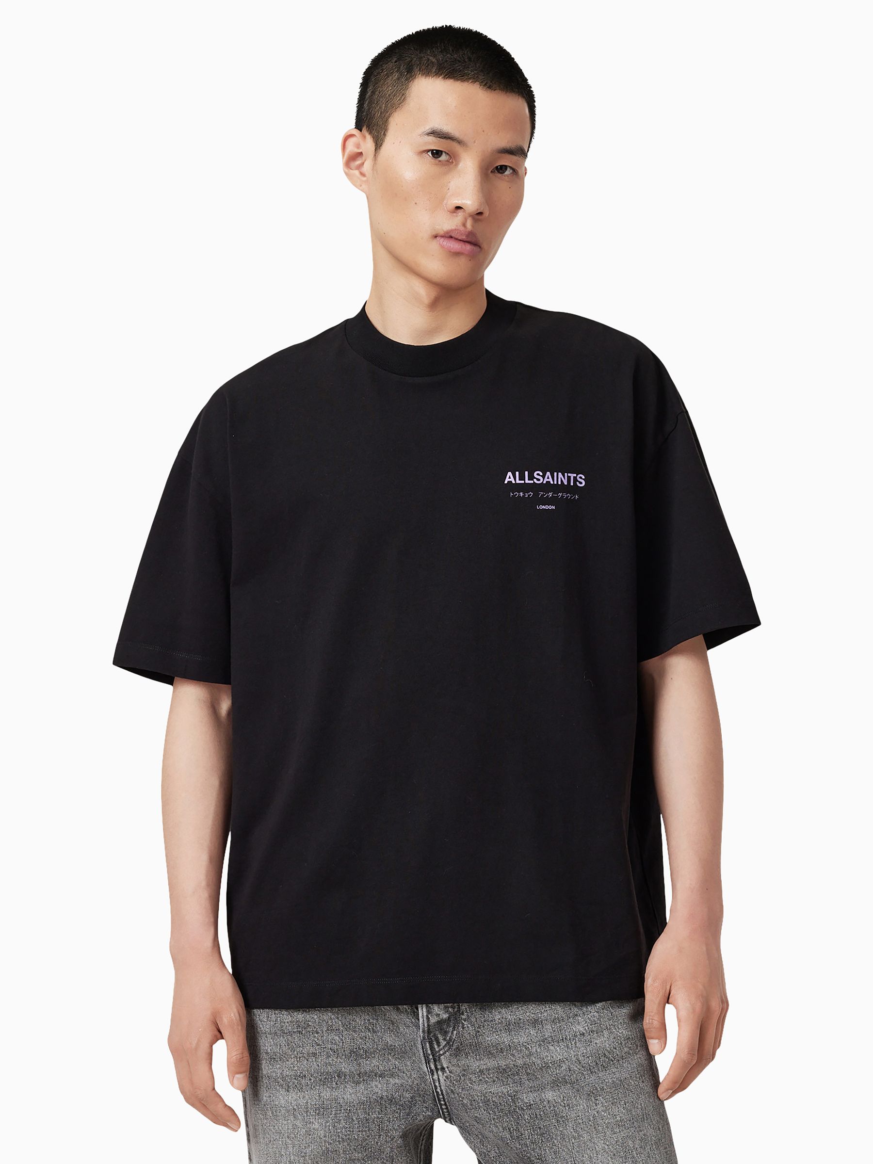Buy AllSaints Black Ground Underground Oversized Cotton Crew Neck